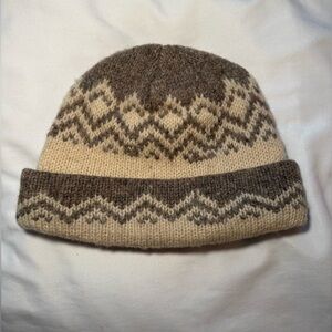 HANDMADE Brown and Cream Knit WOOL Beanie